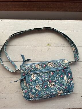Vera Bradley Teal Floral Sloth Quilted Crossbody Bag